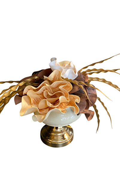 madam concept Krem - Gold Vazolu Lüks Yapay Çiçek Aranjmanı | Salon ve Masa Üstü Dekoratif Şık Tasarım