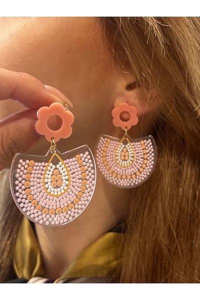 Accessories Hey Cute Pink Flower Detailed Epoxy Bohemian Dangle Daily Use Women's Earrings