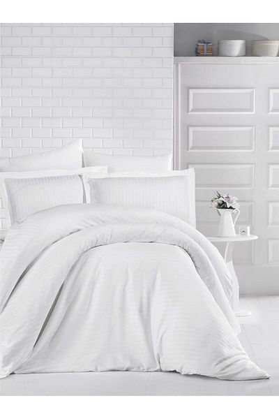 Pucioasa Thick damask bed linen 1 person, White