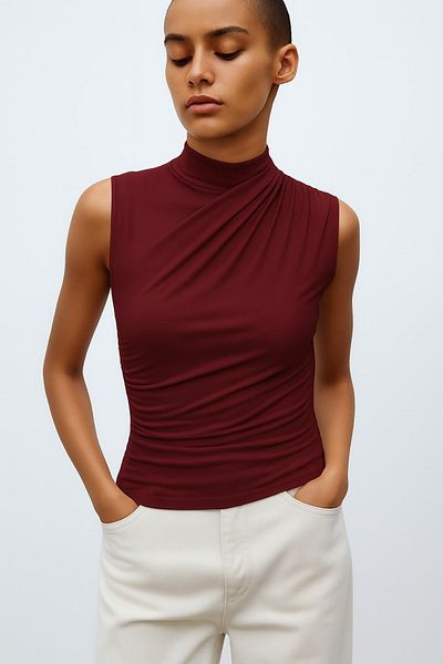 HAKKE Drawstring Sleeveless Sandy Bluz