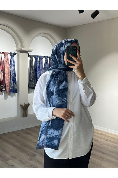 Merwiss Aura Silk Crepe Shawl-Navy Blue