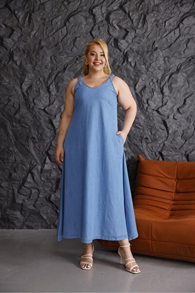 Siyezen Plus Size Thick Strap Jean Dress