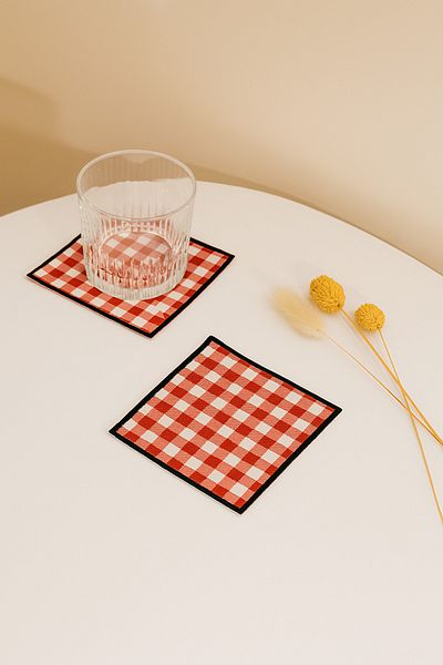 Evdek Pack of 2 Digital Printed Cocktail Napkins with Embroidery Detail Ds14