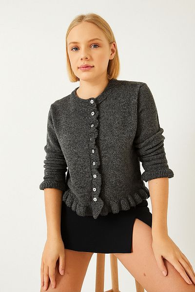 DEMİRBEY TEKSTİL Women's Buttoned Ruffle Knitwear Cardigan