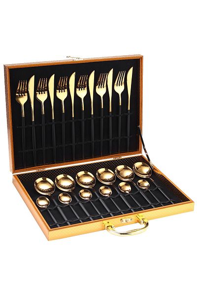 Trendy's Set of 24 tacamuri, stainless steel, TRENDY’S, negru-gold