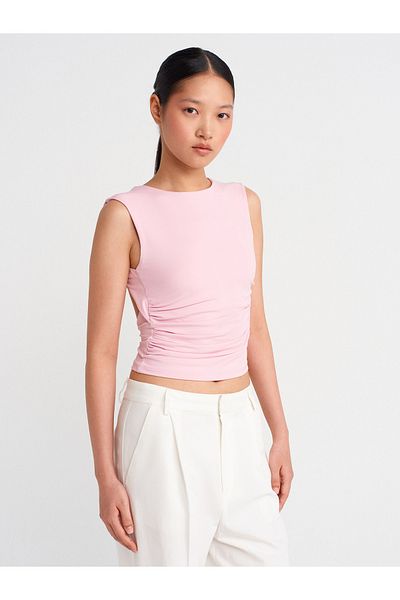 Dilvin 21132 Backless Gathered Top-Powder Pink
