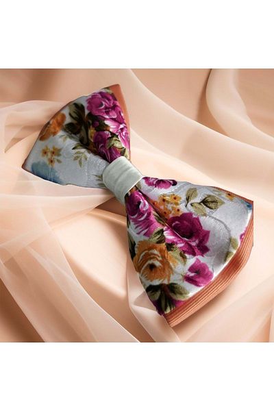 Exve Exclusive Baby Mouth Pink Blue Floral Χειροποίητο Κλασικό Παπιγιόν με Ρύθμιση Λαιμού
