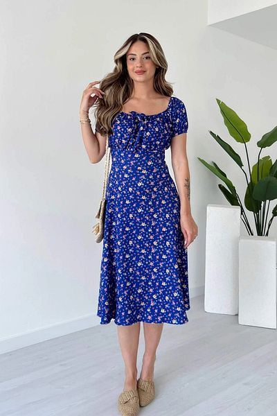Sorridi Floral Patterned Tie Front Princess Sleeve Midi Dress