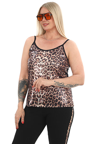 Javelin Collection ince askılı leopar payetli spor abiye bluz