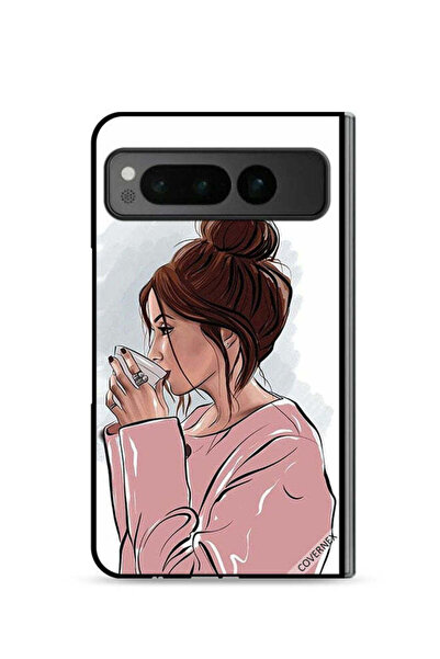 Covernex غطاء حماية لهاتف جوجل بيكسل فولد 5G بتصميم فتاة تشرب الشاي
