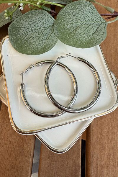 My Joyas Design Steel Hoop Earrings Silver (Diameter:5Cm)