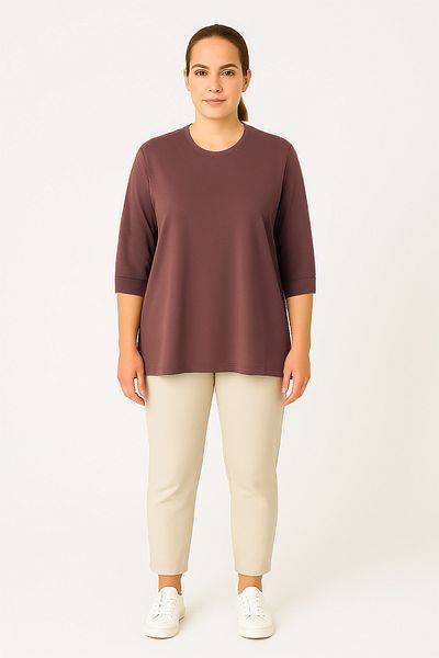 Cottonland Γυναικείο μπλουζάκι VITTORIA Loose Casual Cut Flowy με μανίκια τριών τετάρτων Cupra BRONZE