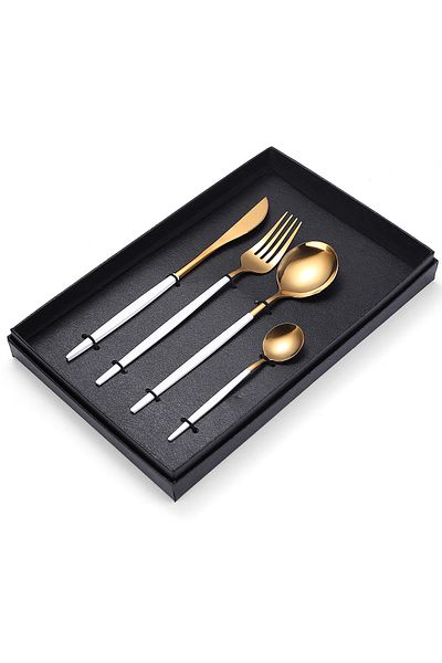 Trendy's Set of 4 stainless steel cutlery, white-gold,