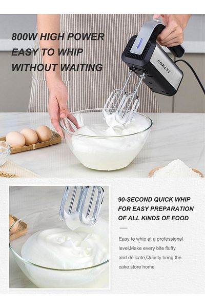 SOKANY Hand Mixer, 800W Handheld Mixer 5-Speed Plus Turbo Hand Mixer Electric With 4 Attachments, Black