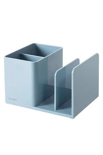 Deli Organizator de birou Nusign, albastru, 2 compartimente, 2 separatoare pentru cărți, design minimalist