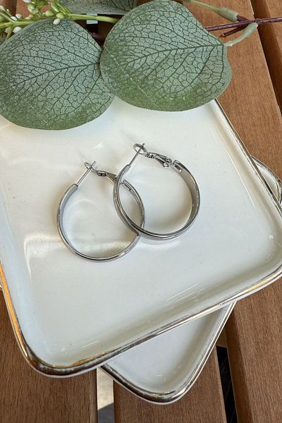 My Joyas Design Steel Hoop Earrings Silver (Diameter:3Cm)