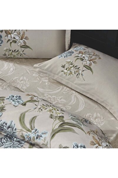Taç Double bed linen, 100% satin cotton, floral pattern, TAC Mako-Satin, Elodie Beige