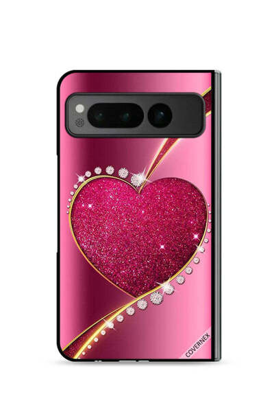 Covernex غطاء حماية لجهاز جوجل بيكسل فولد 5G بتصميم قلب لامع من الألماس