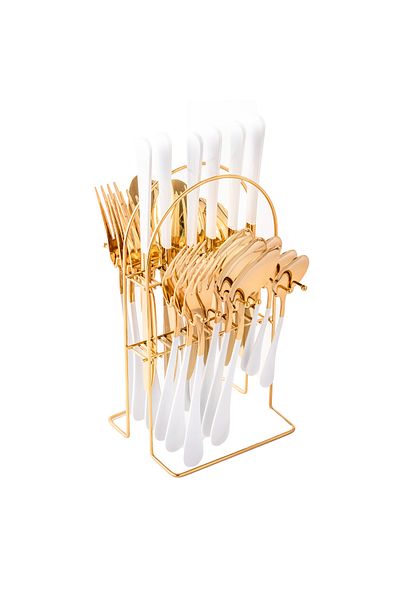 Trendy's Stainless steel cutlery set, 24 pieces, with stand, TRENDY'S, white-gold