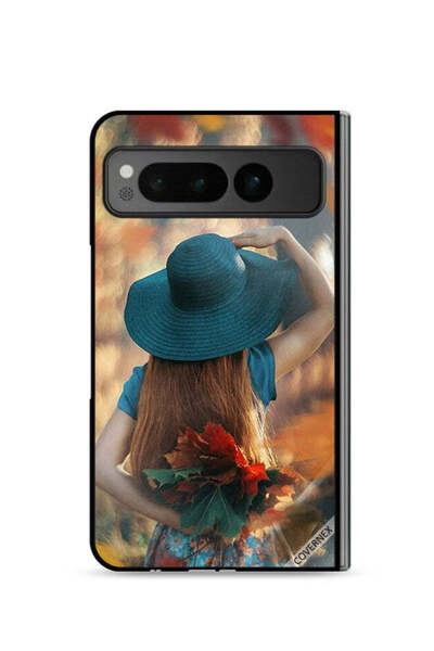 Covernex غطاء حماية لهاتف جوجل بيكسل فولد 5G بطبعة فتاة قبعة تخفي أوراق الحب