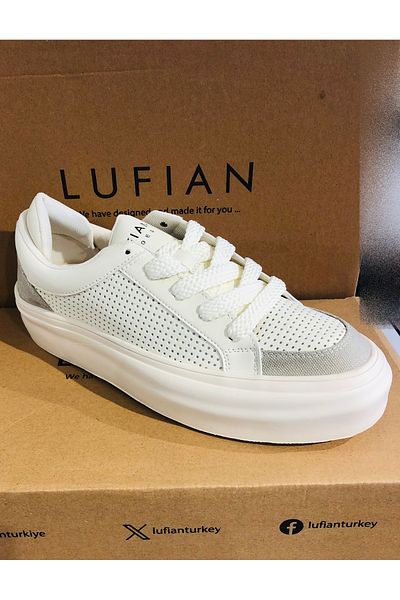 Lufian Allan White Genuine Leather Heel Supported Daily Men's Shoes