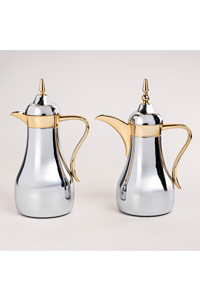 Dallaty set of 2 steel vacuum flask chrome & gold 1L & 7ml