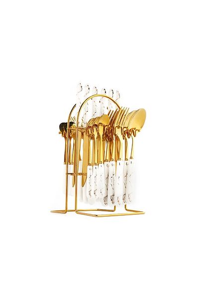Trendy's 24-piece stainless steel cutlery set, with stand, TRENDY'S, gold