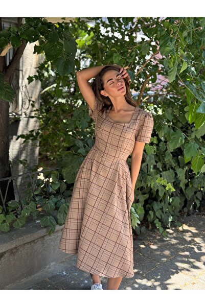 Retrobird Tasarım Matilda Uzun Elbise Kadın Kızıl Kahve