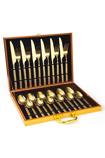 Trendy's 24-piece stainless steel cutlery set, for 6 people, TRENDY'S, luxury edition gold