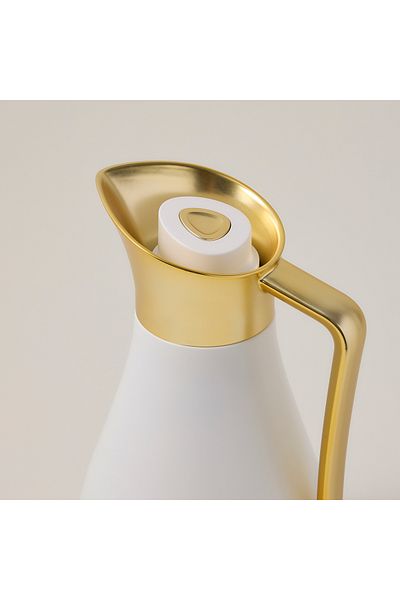 Dallaty steel vacuum flask white with matt golden handle 1L