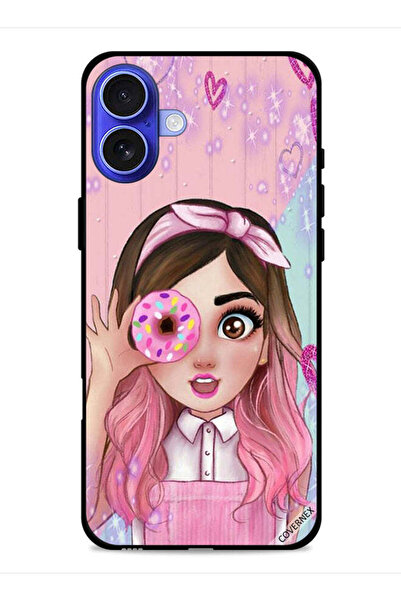 Covernex غطاء حماية لجهاز آيفون 16 بلس من آبل، رسم فتاة محبة للدونات