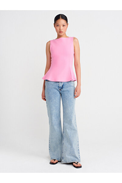 Dilvin 21001 Kayık Yaka Peplum Top-Pembe