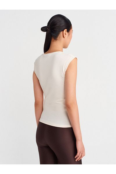 Dilvin 21098 Buttoned Sleeveless Top-Ecru