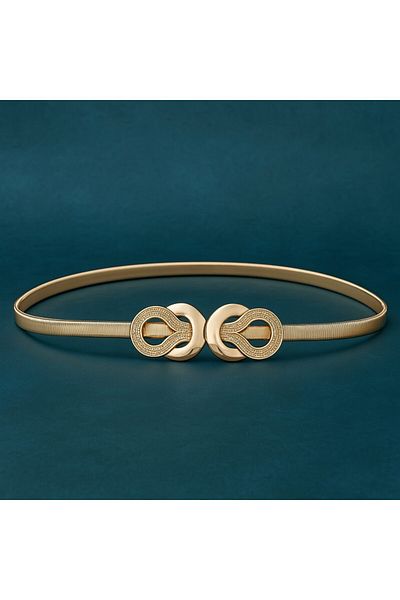 OBRO Curea Dama Eleganta din Metal - Elastica, Model Sculptural, Inchidere Usoara, Talie 70-90 cm, Auriu