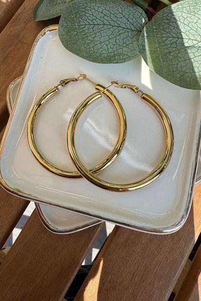My Joyas Design Steel Hoop Earring Gold (Diameter:5Cm)