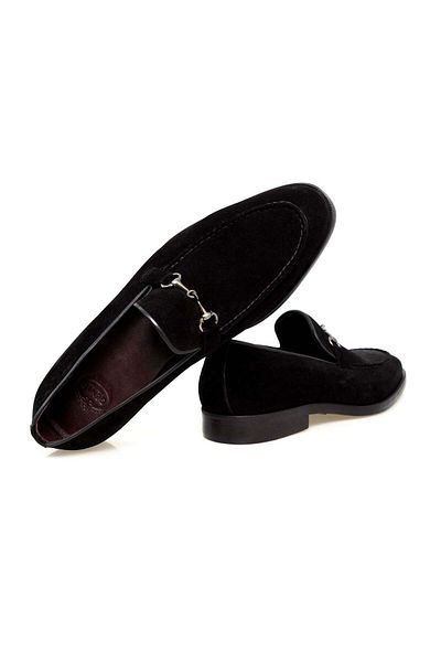 FRANCO CALVANI Black Color Laceless Genuine Leather Suede Men's Shoes