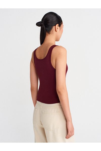 Dilvin 21158 Buttoned Strap Top-Burgundy