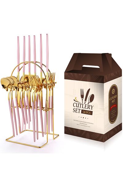 Trendy's Portuguese cutlery set, stainless steel 24 pieces, with stand, TRENDY'S, rose gold