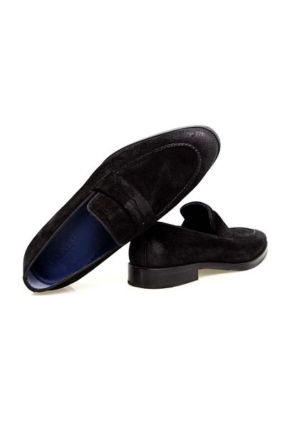 FRANCO CALVANI Black Color Laceless Genuine Leather Suede Men's Shoes