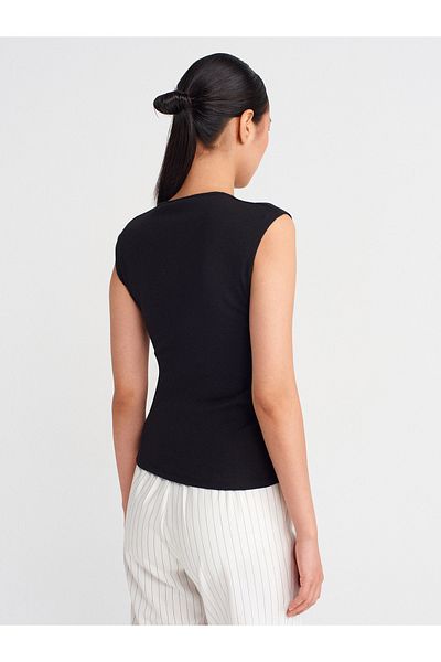 Dilvin 21098 Button Sleeveless Top-Black