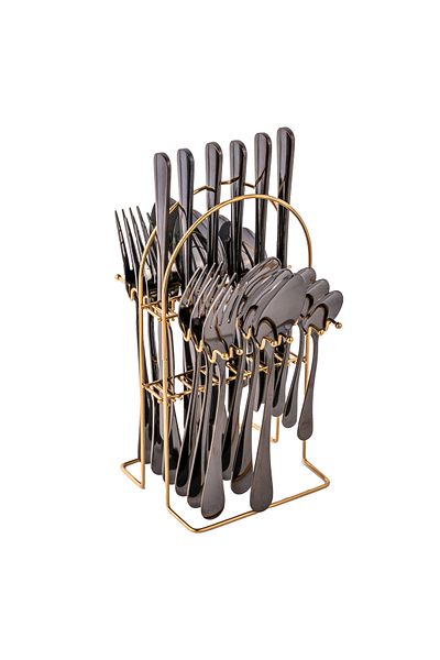 Trendy's Stainless steel cutlery set, 24 pieces, with stand, TRENDY'S, black