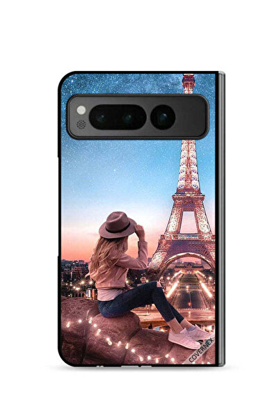 Covernex غطاء حماية لهاتف جوجل بيكسل فولد 5G بتصميم فتاة القبعة وبرج إيفل