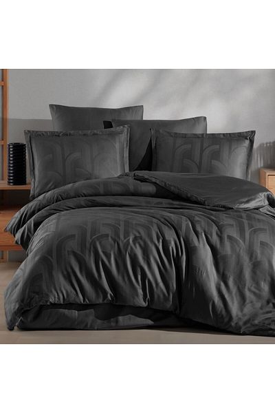 Clasy Luxury jacquard satin bed linen, duvet cover 200x220cm, Home, Vega black