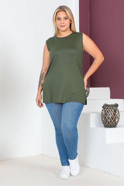 tarzımsüper Large Size Thick Strap Lycra Slit Sports and Daily Combed Cotton Tank Top Blouse