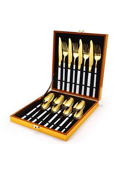 Trendy's Set of 16 stainless steel cutlery, TRENDY'S, white-gold