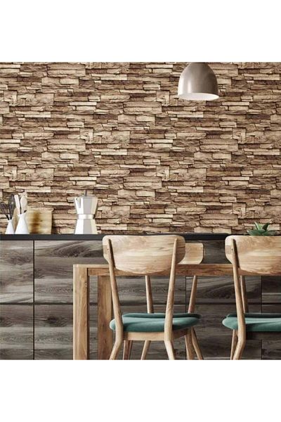 divendi-ro Set 5 x self-adhesive decorative wallpaper, washable, strong adhesive, 30x60cm, brown, stone pattern