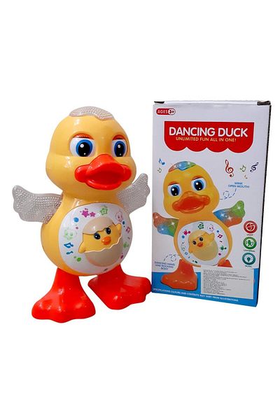 divendi-ro Dancing duck, with 12 songs and lights, moving wings, 14 x 20 cm, yellow-orange