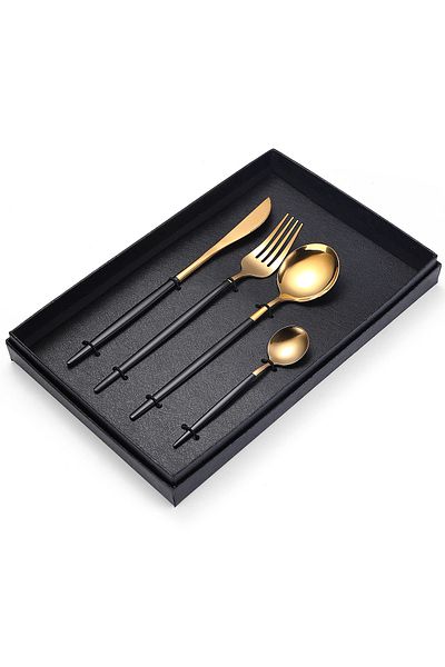 Trendy's Set of 4 stainless steel cutlery, black-gold,