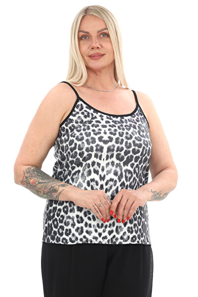 Javelin Collection Leopard Sequined Sports Evening Dress Blouse with Thin Straps