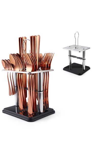 Trendy's 24-piece stainless steel cutlery set, with stand, TRENDY'S, rose